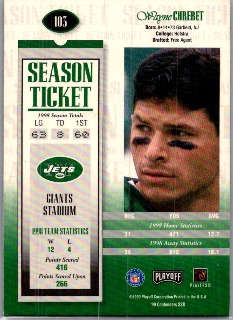 1999 Playoff Contenders SSD Wayne Chrebet #103