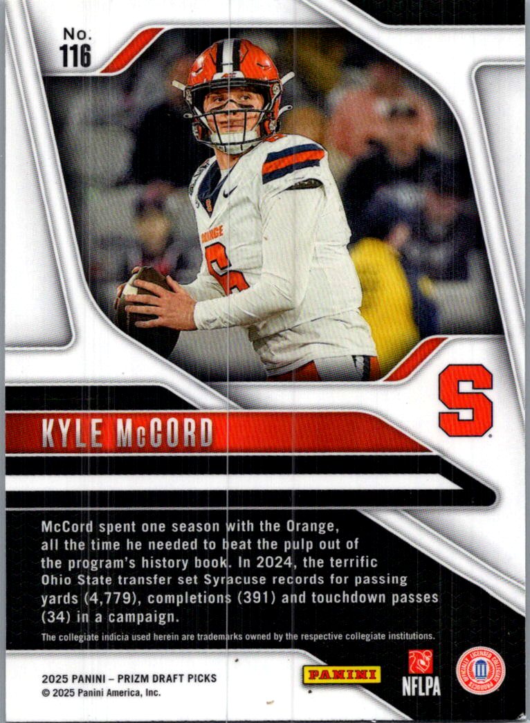 2025 Panini Prizm Draft Picks Kyle McCord #116 Orange RC