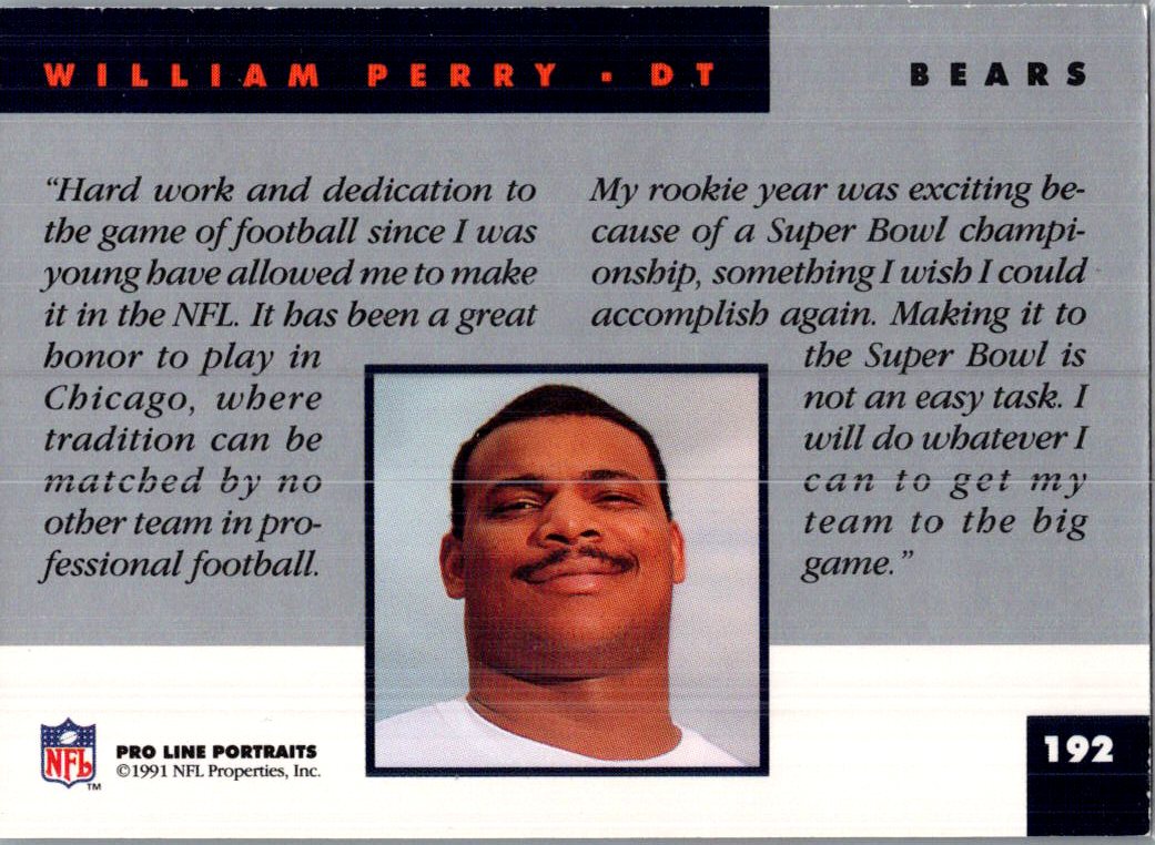 1991 Pro Line Portraits William Perry #192