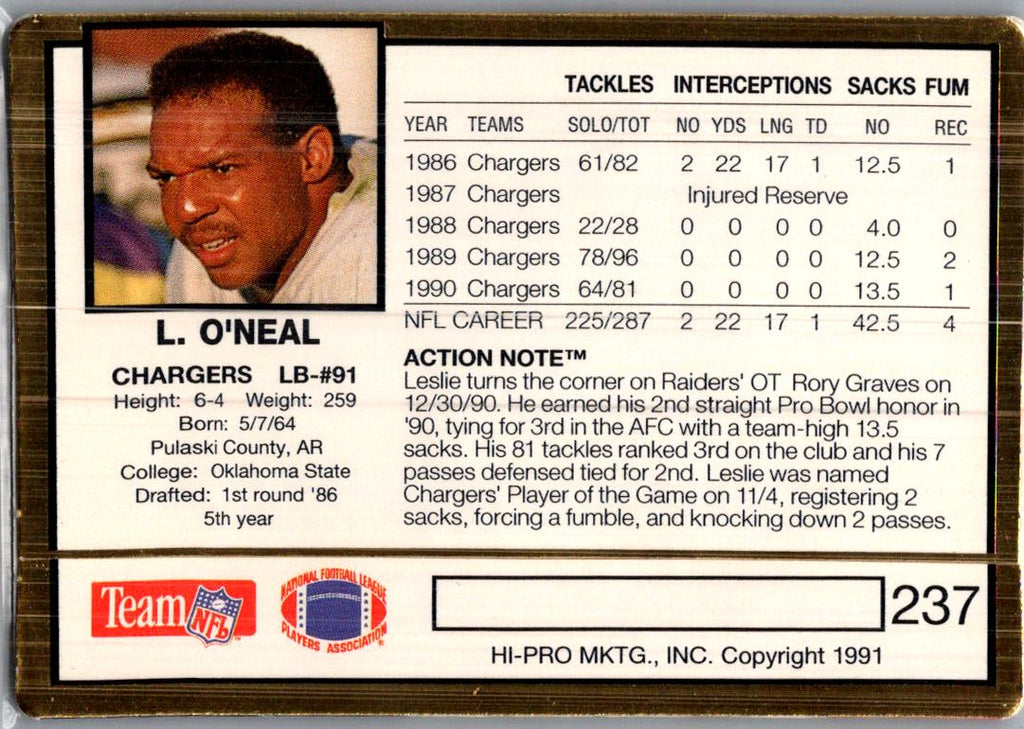 1991 Action Packed Leslie O'Neal #237
