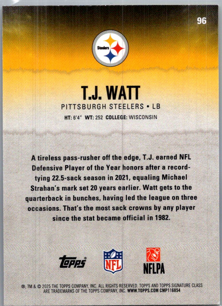 2025 Topps Composite T.J. Watt #96 Yellow & Black