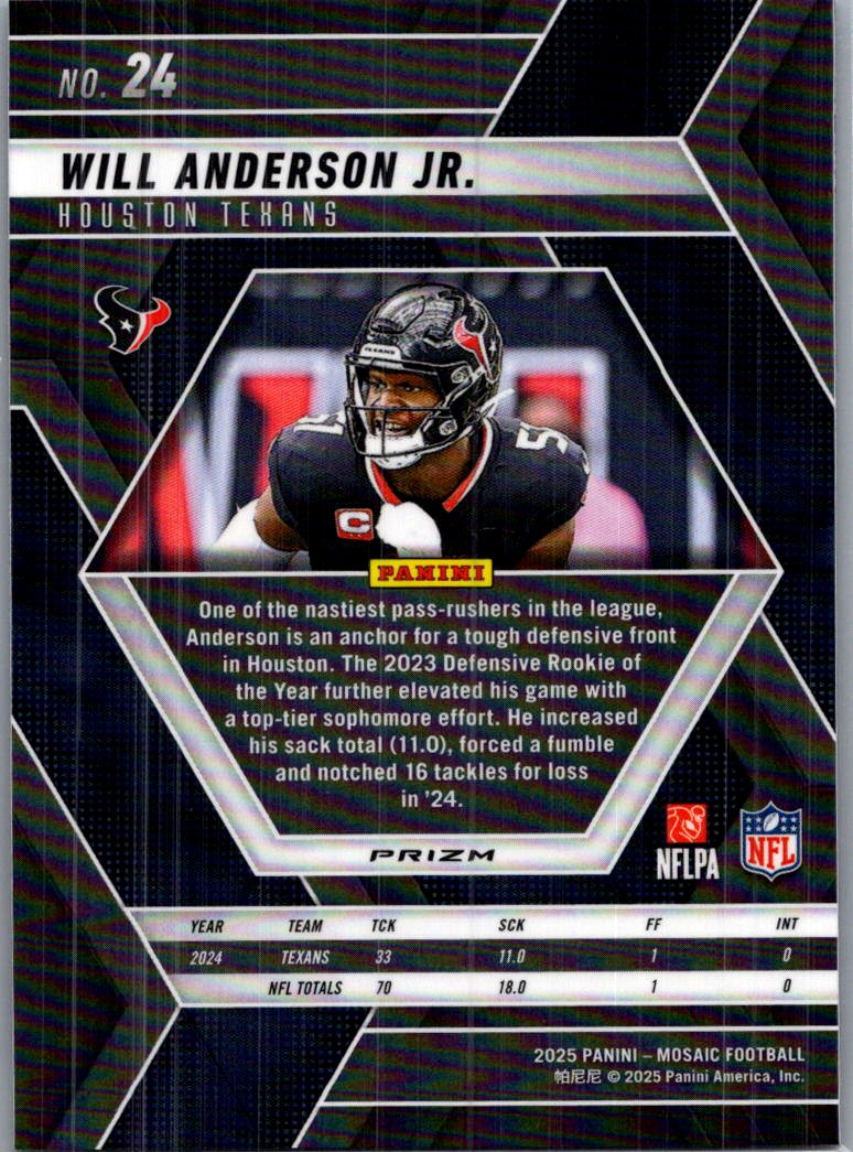 2025 Panini Mosaic Football Will Anderson Jr. #24 Purple Scope