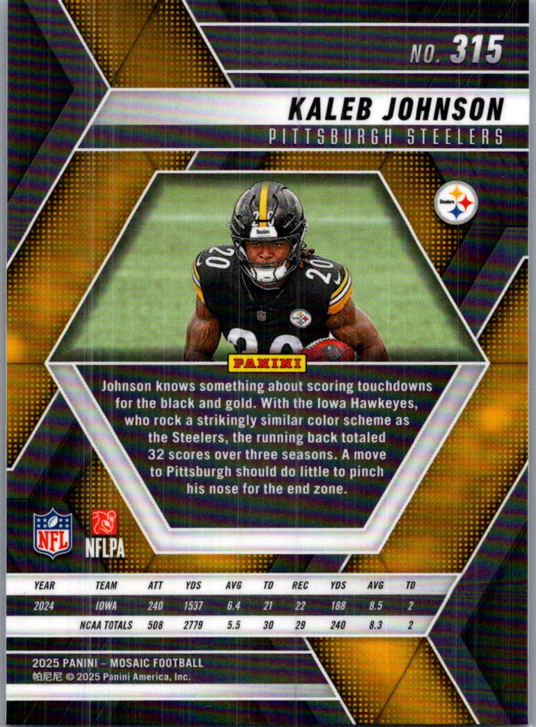2025 Panini Mosaic Football Kaleb Johnson #315 RC