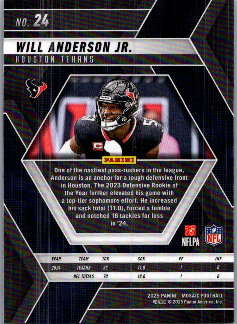 2025 Panini Mosaic Football Will Anderson Jr. #24