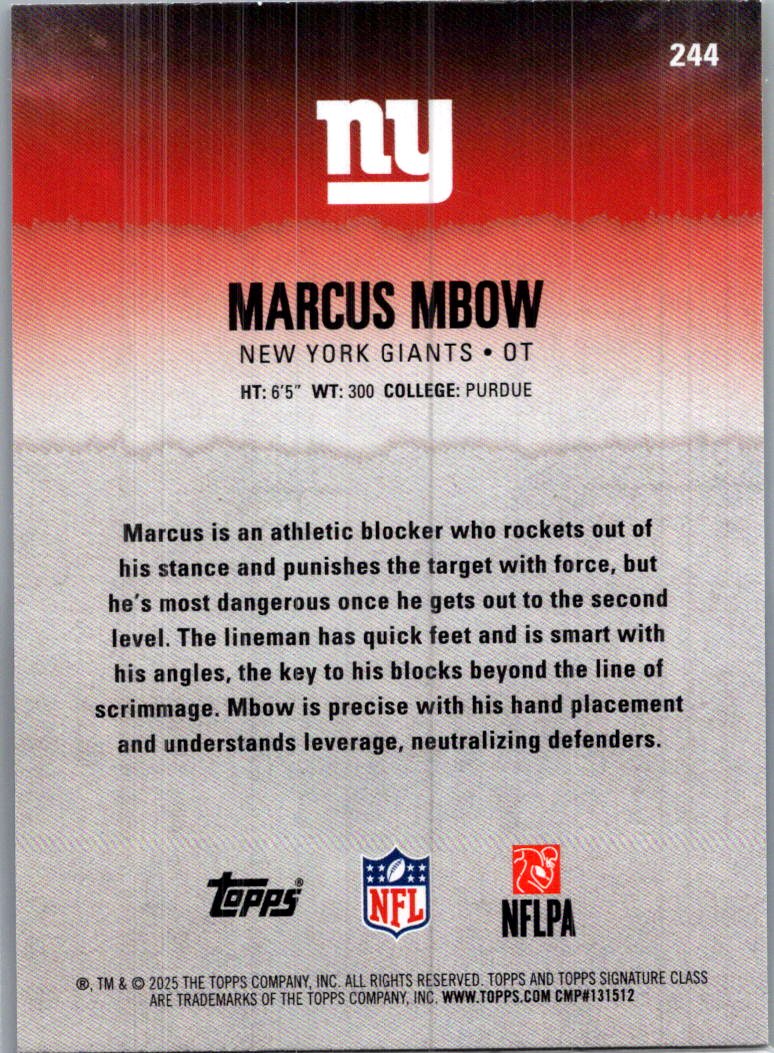 2025 Topps Composite Marcus Mbow #244 Yellow & Black RC
