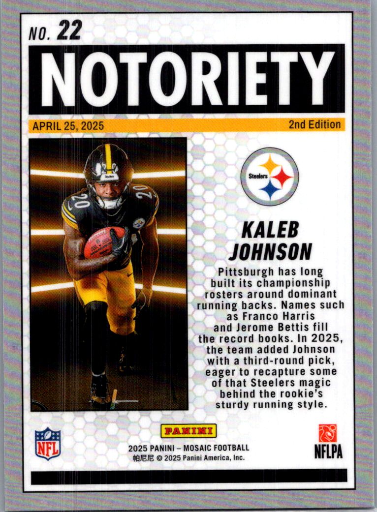 2025 Panini Mosaic Notoriety Kaleb Johnson #22 RC