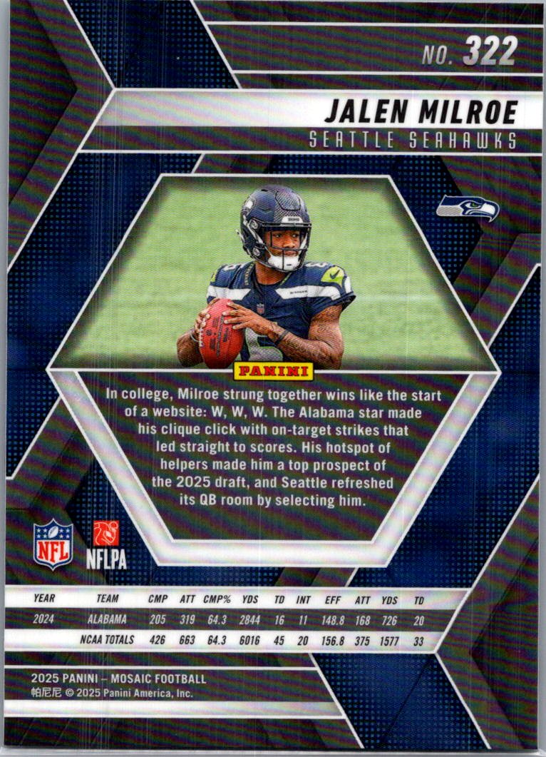 2025 Panini Mosaic Football Jalen Milroe #322 RC