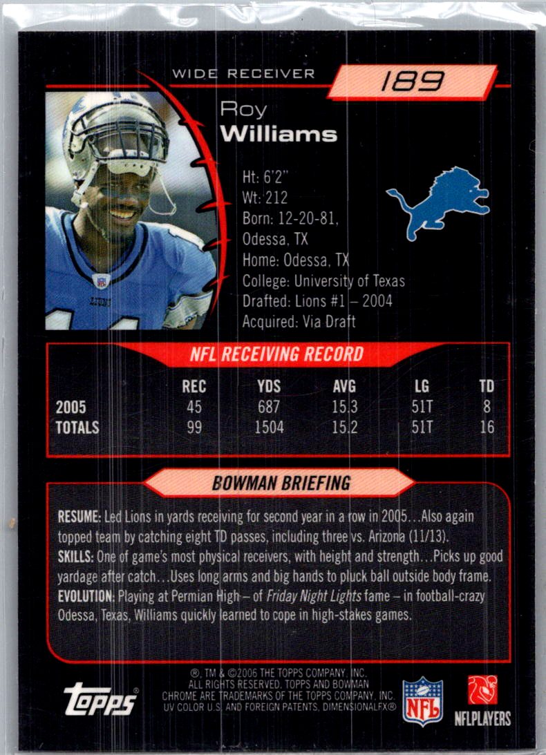 2006 Bowman Chrome Roy Williams #189 Red Border