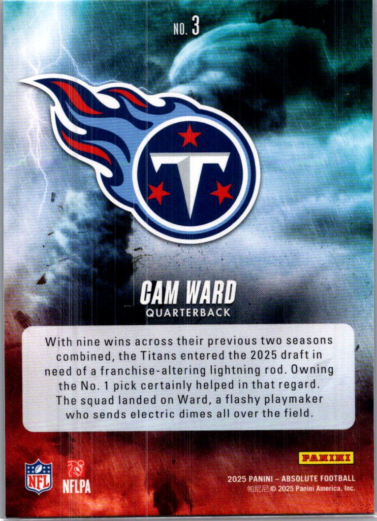 2025 Panini Absolute Football Cam Ward #3 By Storm RC