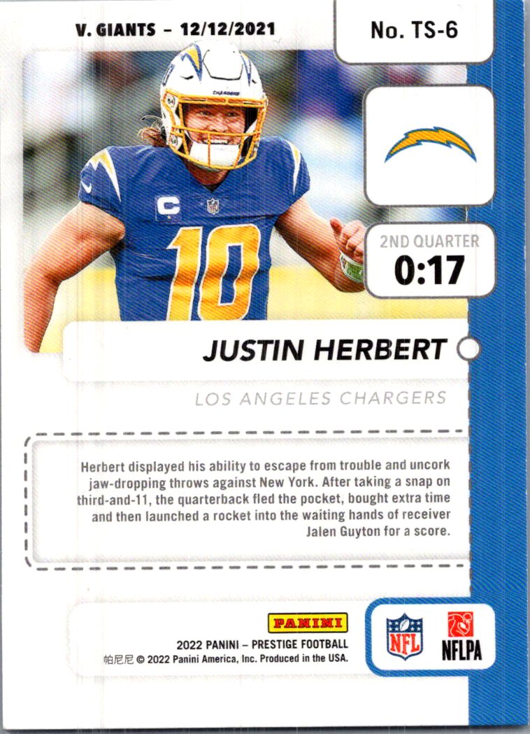 2022 Panini Prestige Time Stamped Justin Herbert #TS-6