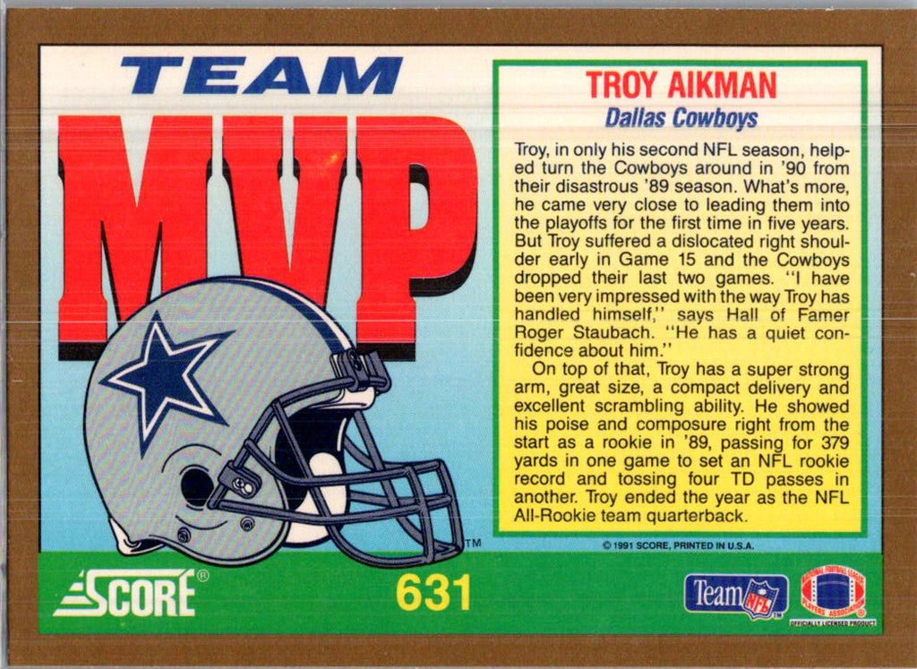 1991 Score Troy Aikman #631
