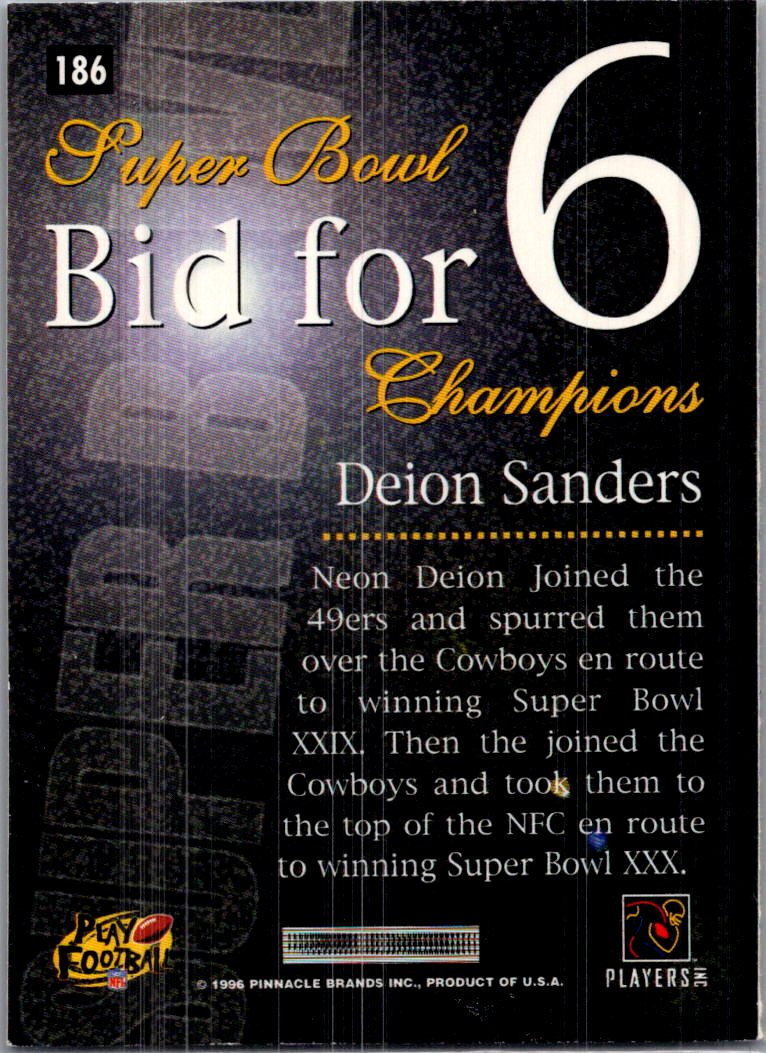 1996 Pinnacle Deion Sanders #186 Bid for