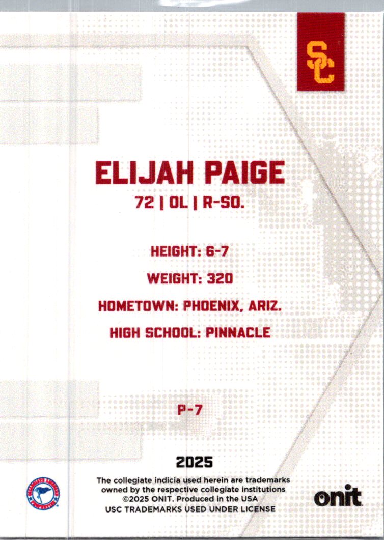 2025 ONIT USC Trojans Football Elijah Paige #P-7 Green