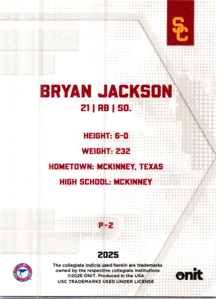 2025 ONIT USC Football Bryan Jackson #P-2 Teal Mini Circles