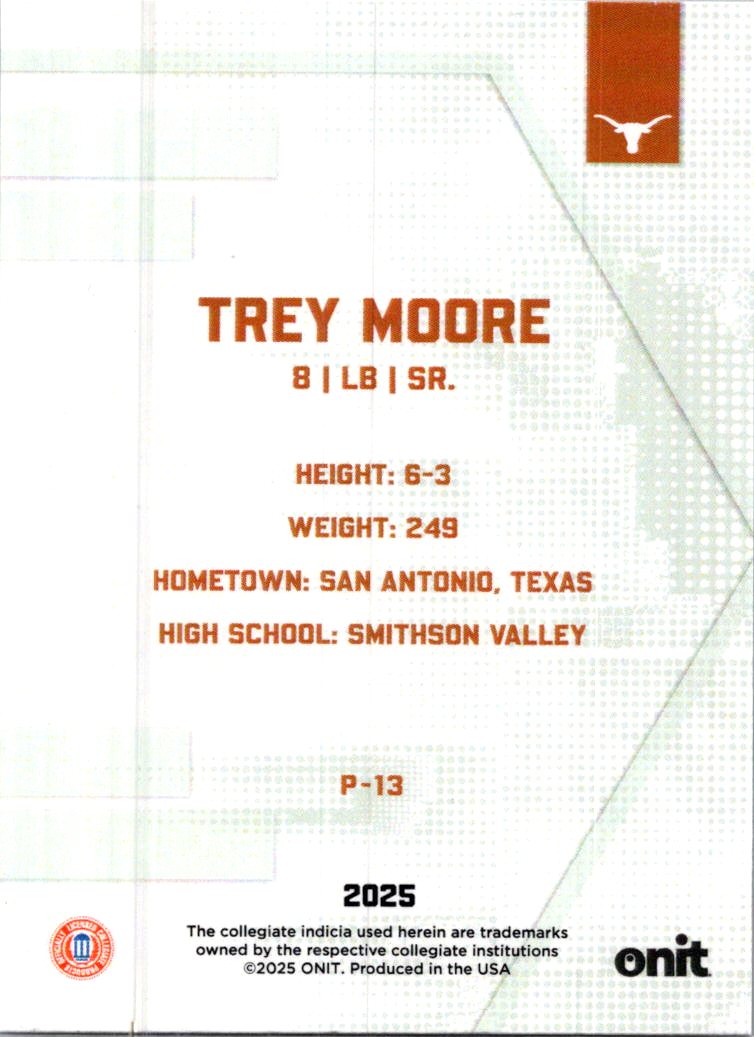 2025 ONIT Texas Football Trey Moore #P-13 Teal