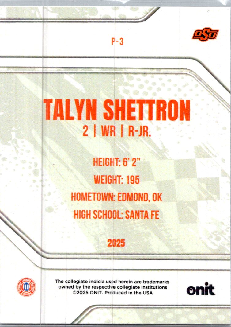 2025 Onit Oklahoma State Talyn Shettron #P-3 Teal