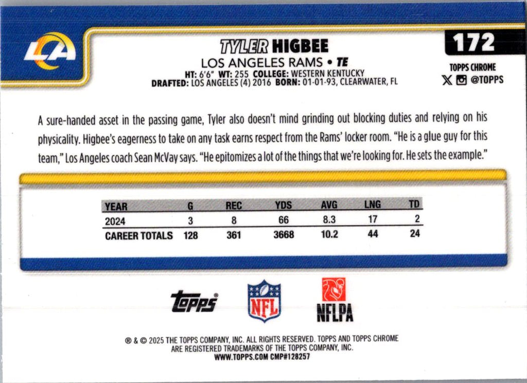 2025 Topps Chrome Tyler Higbee #172 Prizm Refractor