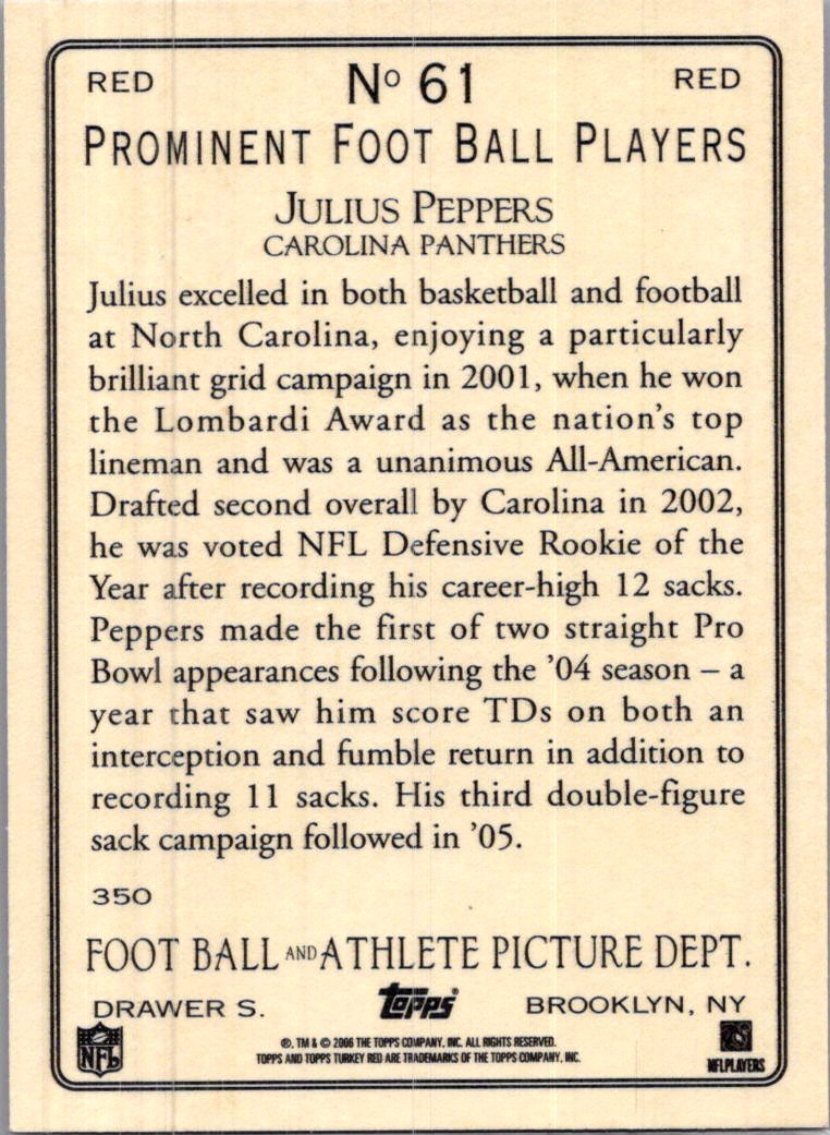 2006 Topps Turkey Red Julius Peppers #61
