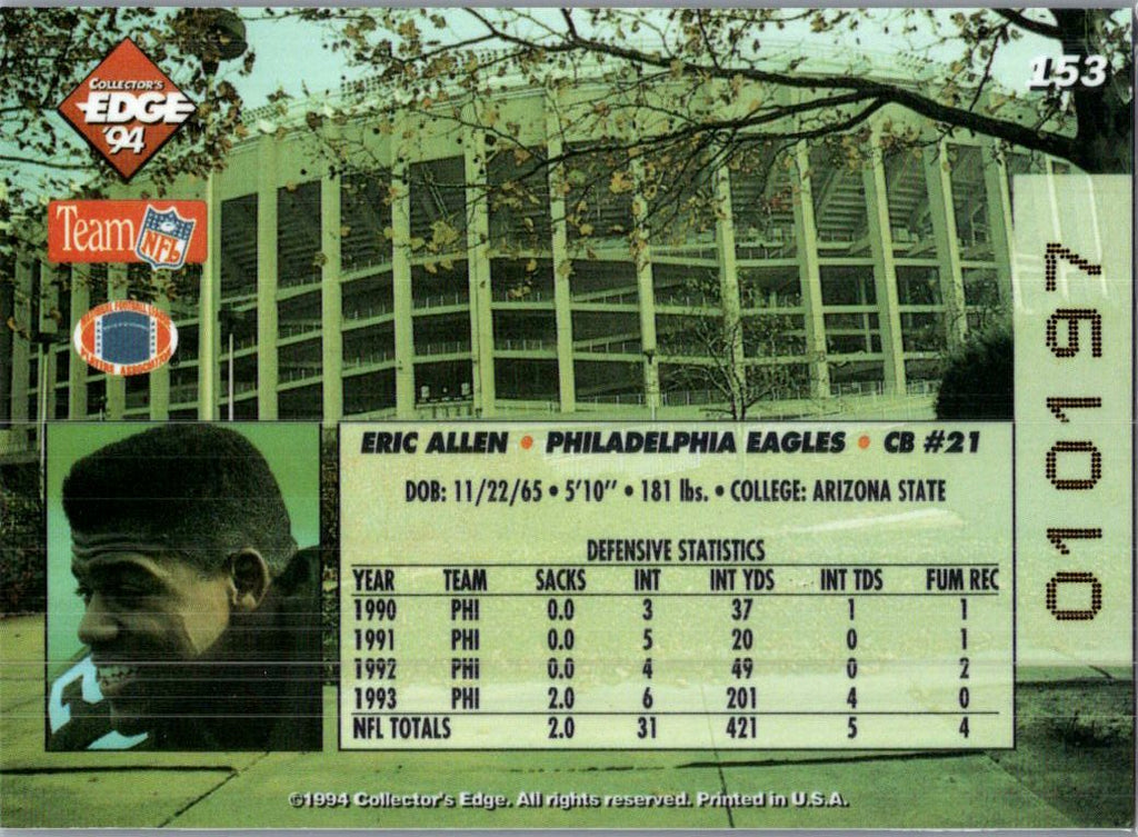 1994 Collector's Edge Eric Allen #153