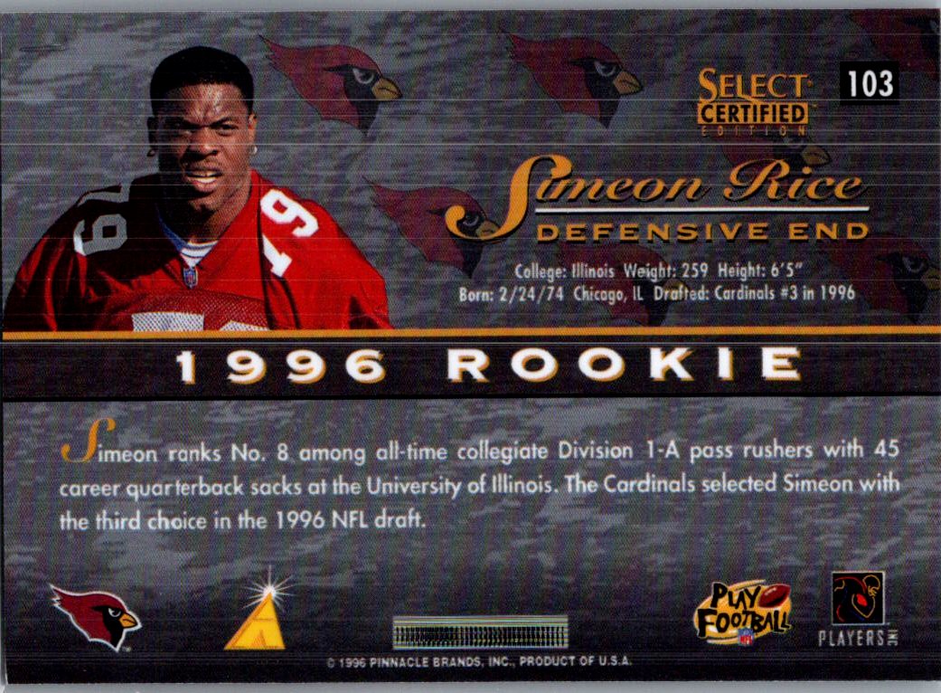 1996 Select Certified Edition Simeon Rice #103