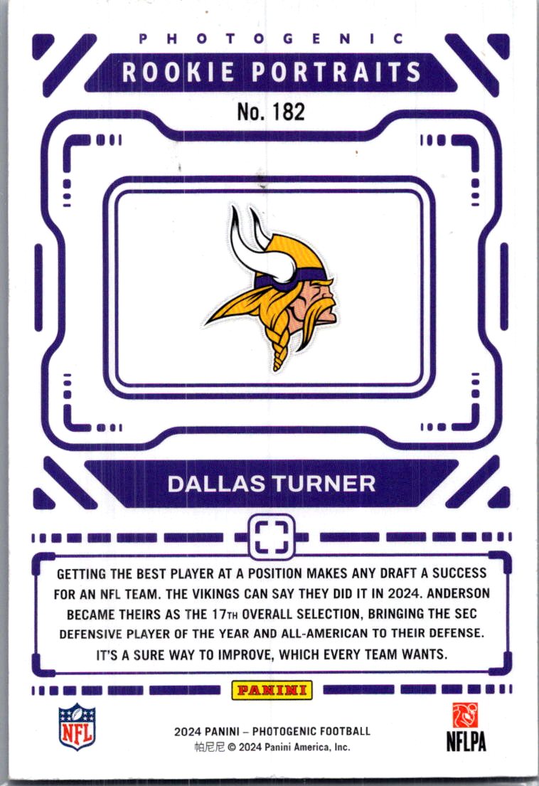 2024 Panini Photogenic Rookie Portraits Dallas Turner #182