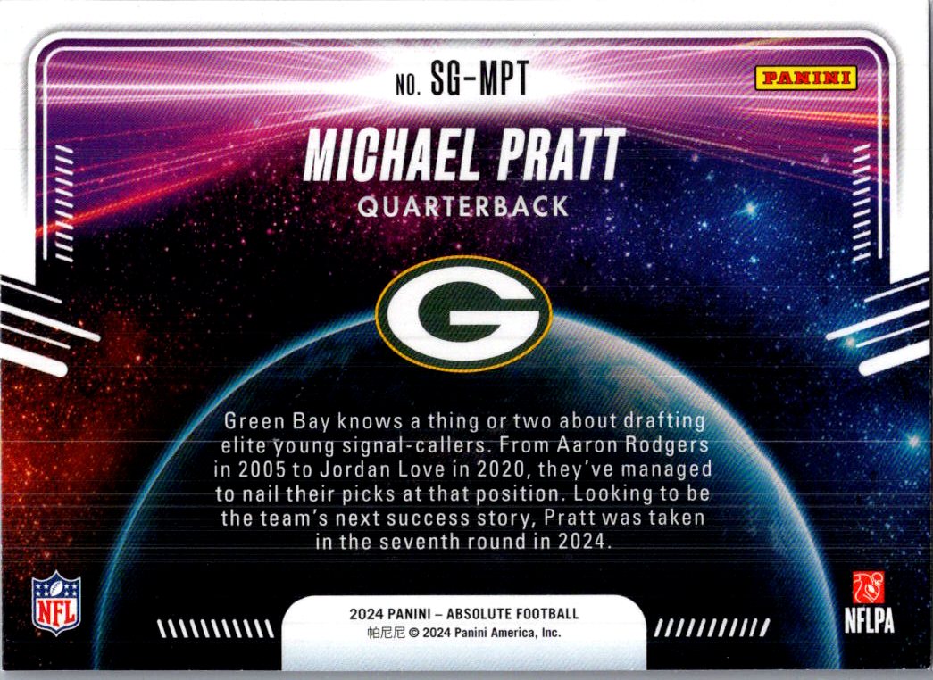 2024 Panini Absolute Football Star Gazing Michael Pratt #SG-MPT RC