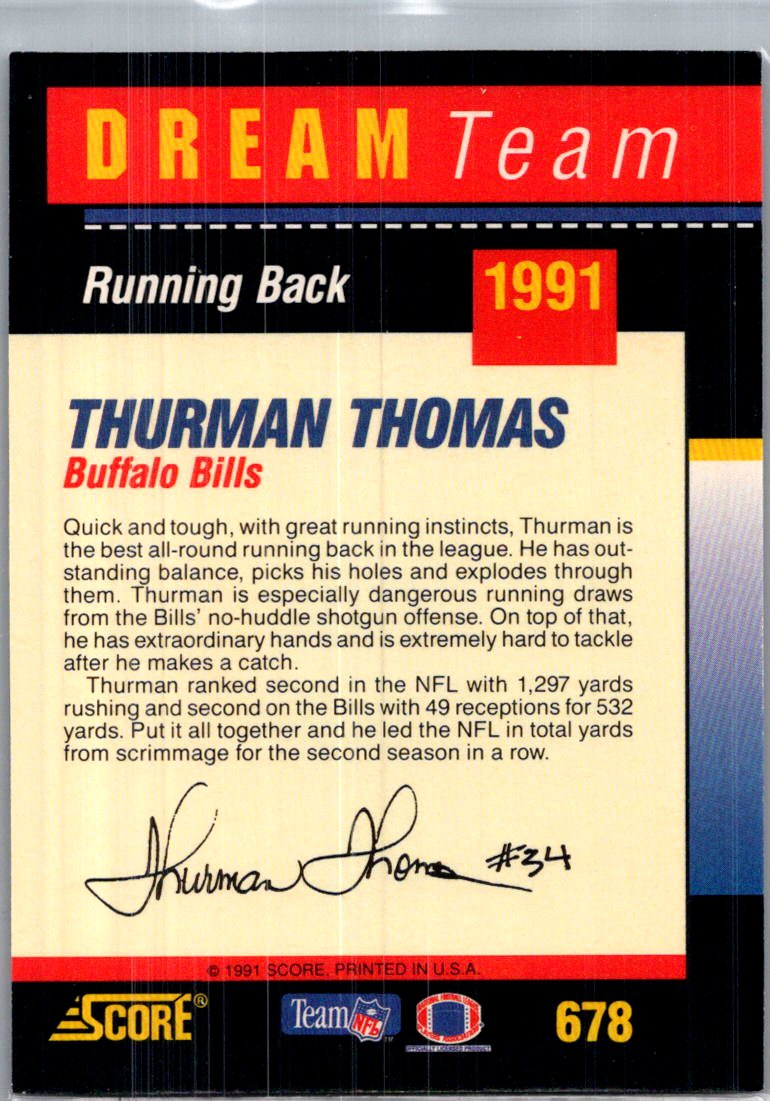 1991 Score Thurman Thomas #678