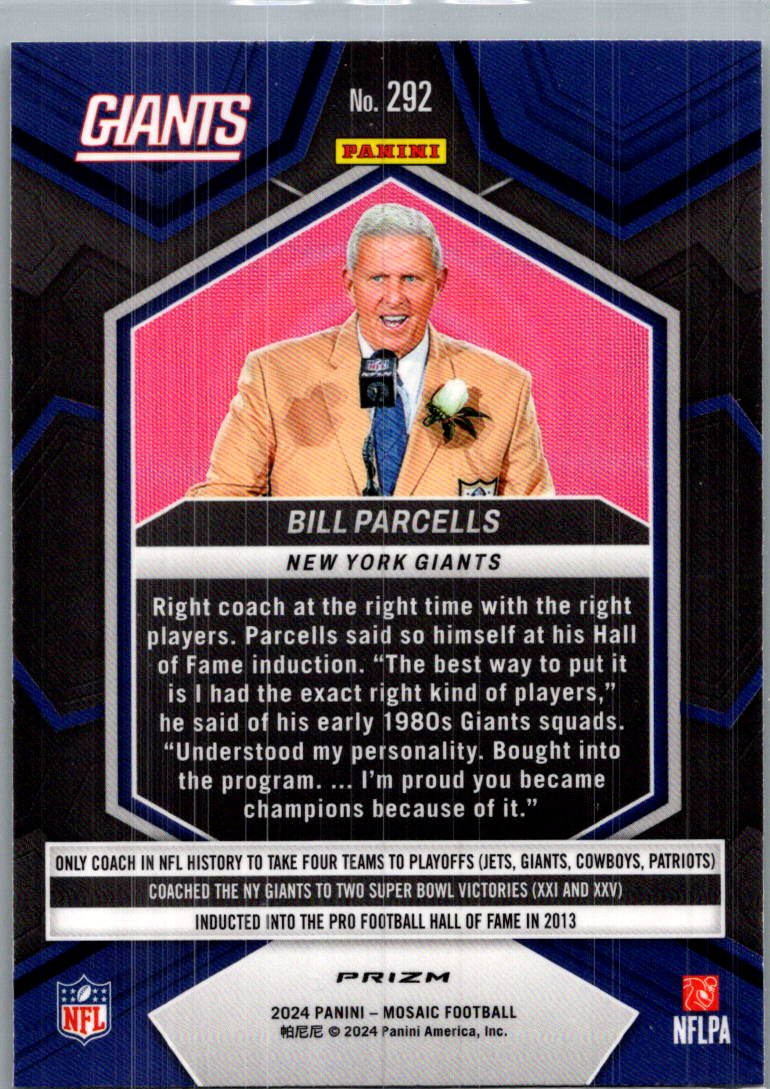 2024 Panini Mosaic Football Bill Parcells #292 Green