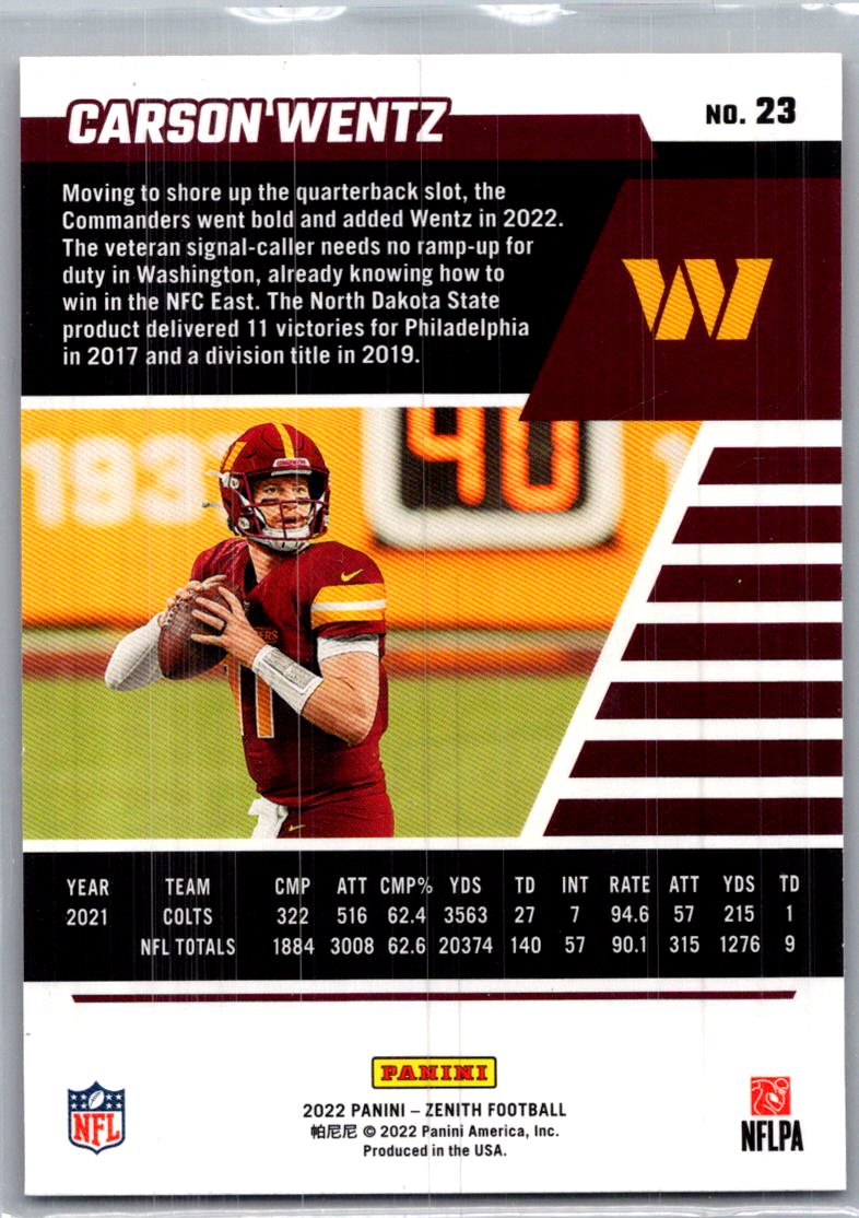 2022 Panini Zenith Red Zone Carson Wentz #23