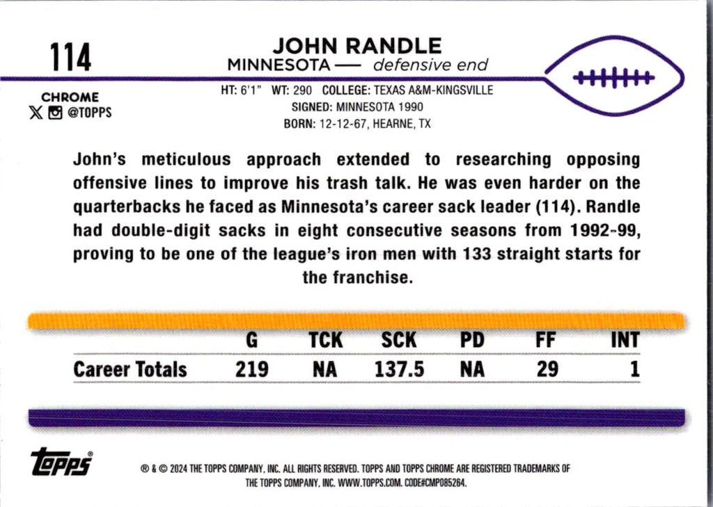 1992 Topps Chrome John Randle #114 X-Fractor