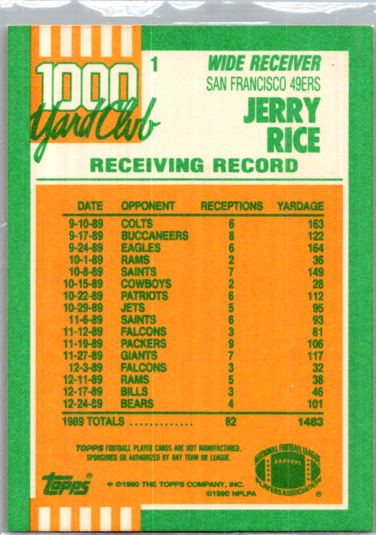 1990 Topps 1000 Yard Club Jerry Rice #1
