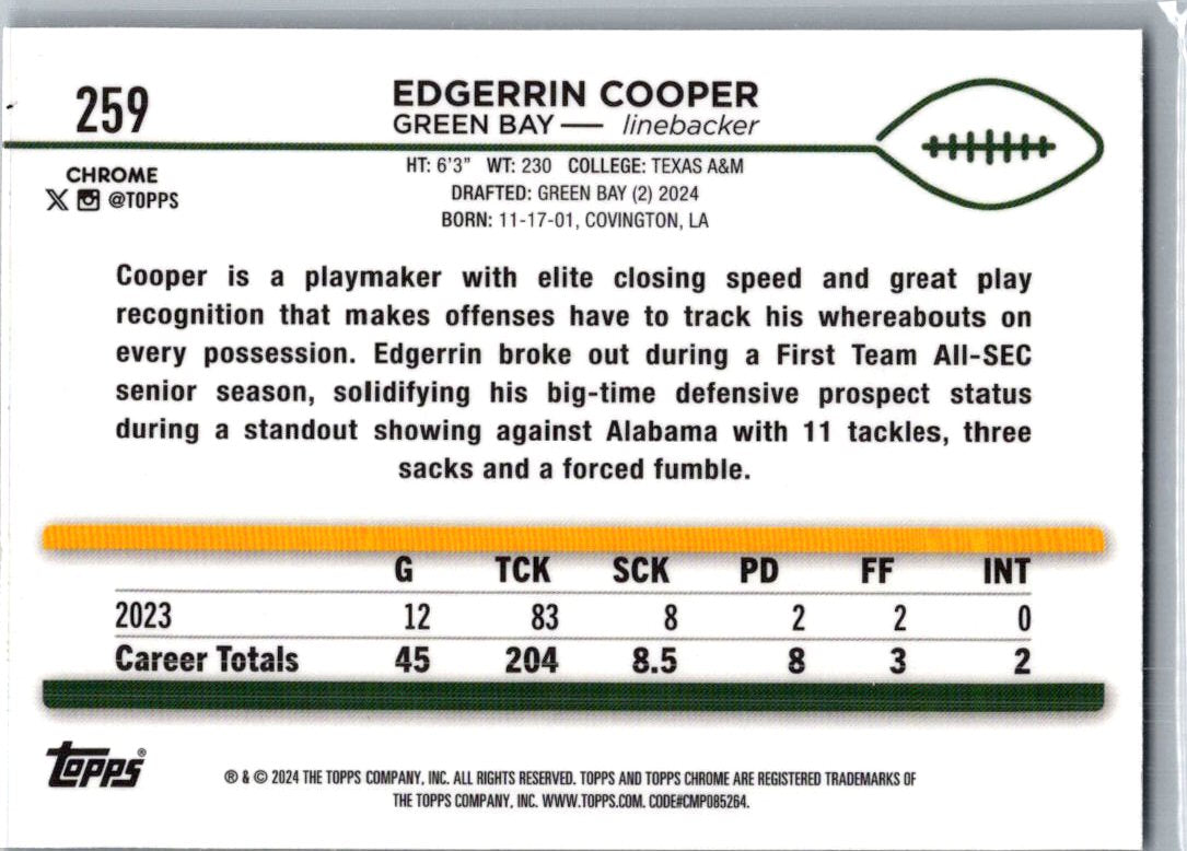 2024 Topps Chrome Edgerrin Cooper #259 RC