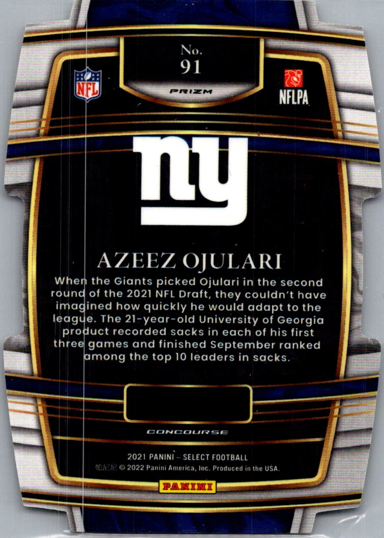 2022 Panini Select Football Azeez Ojulari #91 Lime Green Prizm RC