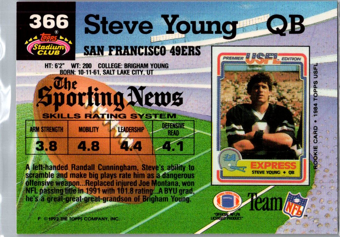 1992 Topps Stadium Club Steve Young #366