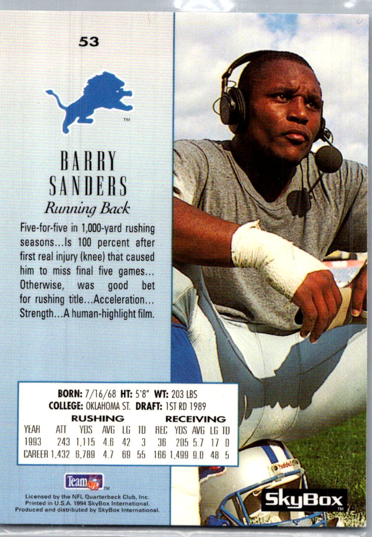 1994 SkyBox Barry Sanders #53