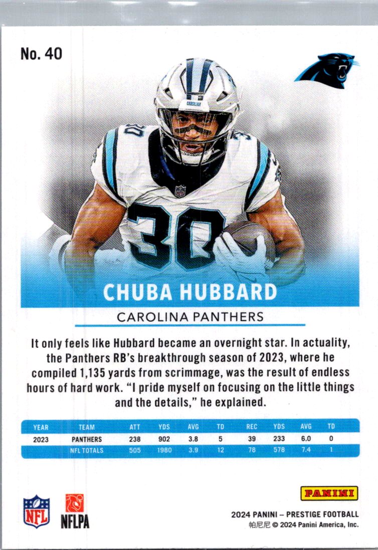 2024 Panini Prestige Chuba Hubbard #40 Xtra Points Checkerboard