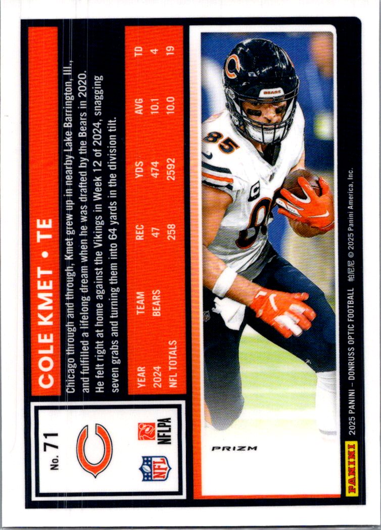 2025 Donruss Optic Cole Kmet #71 Holo