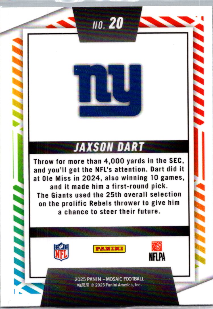 2025 Panini Mosaic Football Men of Mastery Jaxson Dart #20 RC