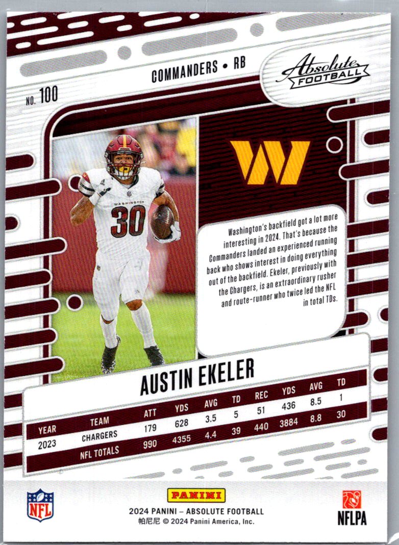2024 Panini Absolute Football Austin Ekeler #100 Red & Blue