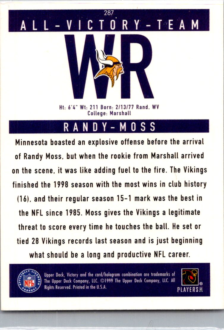 1999 Upper Deck Victory All-Victory Team Randy Moss #287
