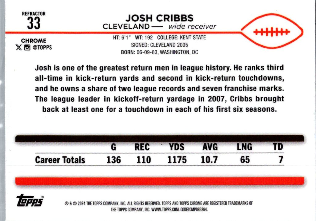2024 Topps Chrome Josh Cribbs #33 Refractor