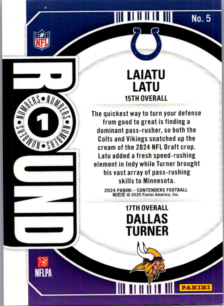 2025 Panini Contenders Football Round 1 Dallas Turner Laiatu Latu #5 RC