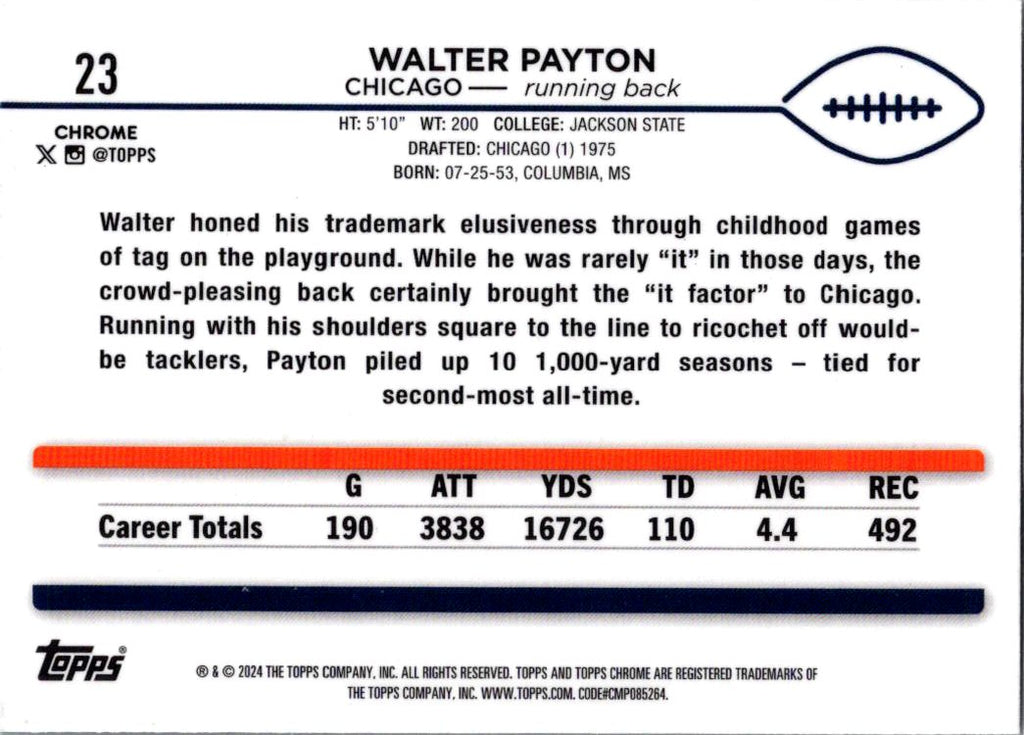 2024 Topps Chrome Football Walter Payton #23