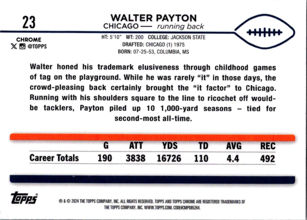 2024 Topps Chrome Football Walter Payton #23