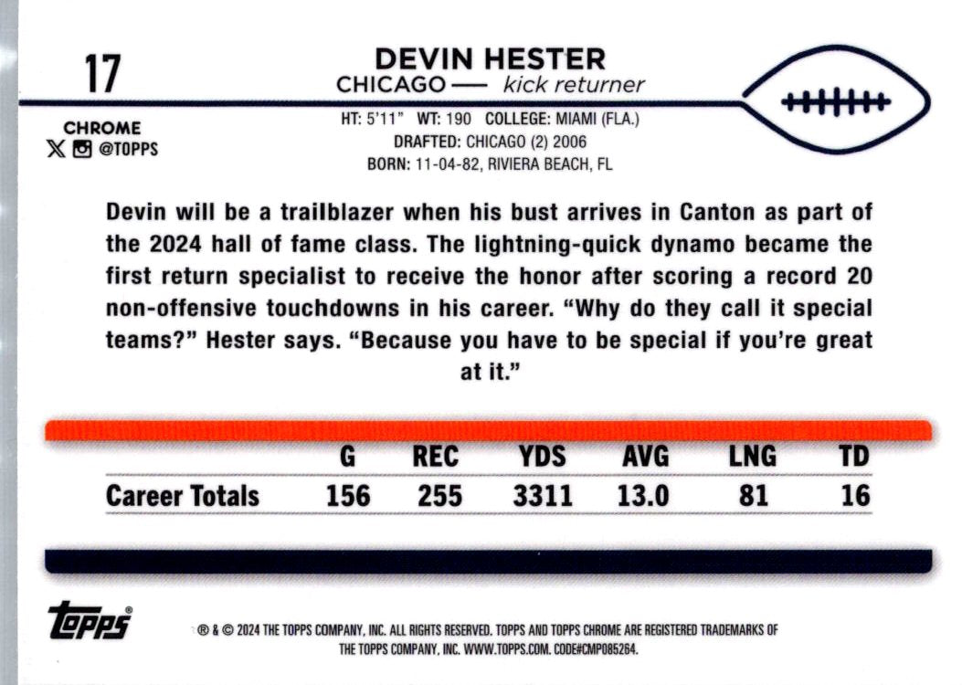 2024 Topps Chrome Devin Hester #17