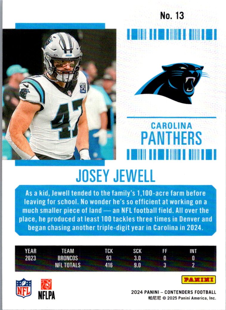 2025 Panini Contenders Josey Jewell #13 Game Ticket