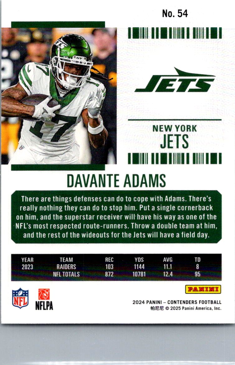2025 Panini Contenders Football Davante Adams #54 Game Ticket