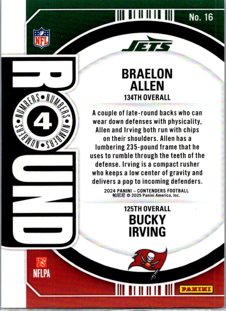 2025 Panini Contenders Round Numbers Bucky Irving Braelon Allen #16 RC