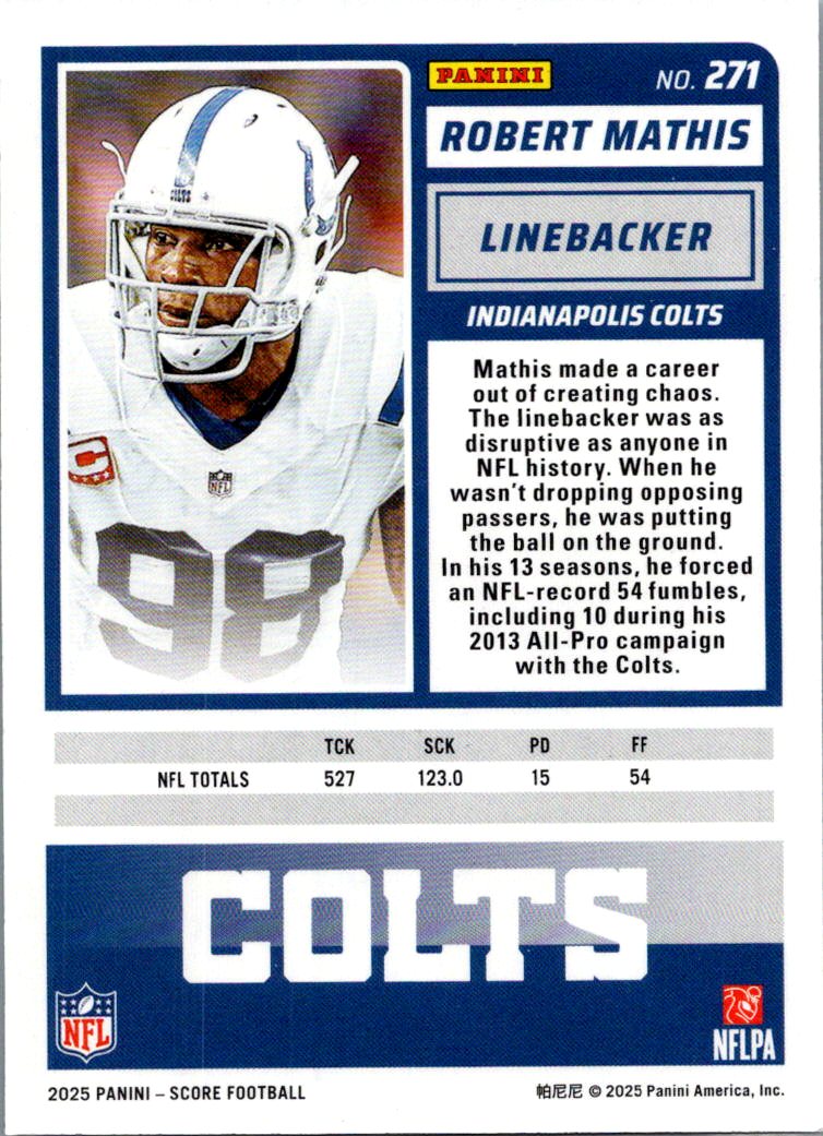 2025 Panini Score Football Robert Mathis #271 Green