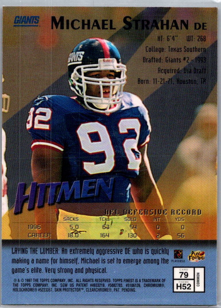 1997 Topps Finest Hitmen Michael Strahan #79 With Coating